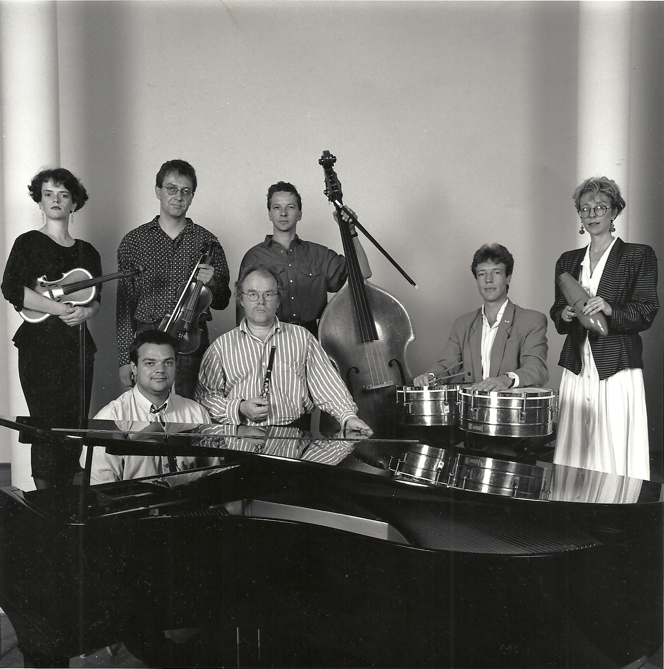 The European Danzón Orchestra (1990); vlnr achter Michael Gustorff, Ton van Erp, André Groen, Vera Groen; voor Michiel Braam, Wim Boerman